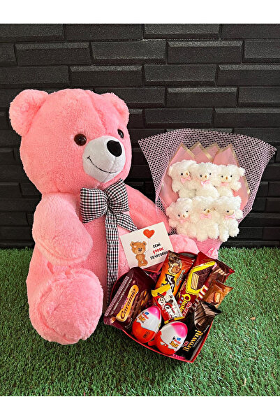 ozbience Sevgiliye Hediye: Pembe Ayıcık, Çikolatalı Kalp Kutu ve Buket
