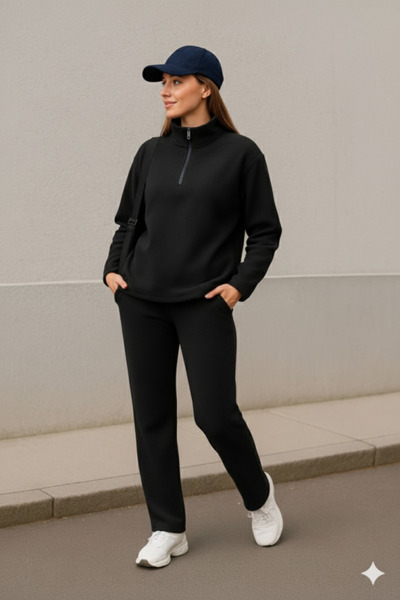 Wear Up Women's Turtleneck Zipper Detail Fleece Sweat and Pants Two-Piece Set