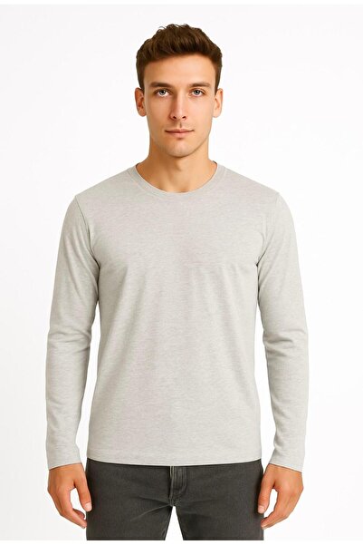 AXXEL Ανδρικό μπλουζάκι με μακρυμάνικο γκρι μελανζέ μονόκλινο μπλουζάκι-D2275