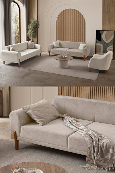 Eymense Mocha Plus Sırt Mekanizmalı Koltuk Takımı 3+3+1 Sütlü Kahve