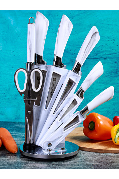 ROYALFORD طقم سكاكين مطبخ مكون من 8 قطع مع حامل سكاكين دوار RF9665