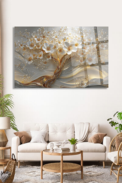 TAULART White Flower Tree Design with Gold Detailing Home Gift Painting Luxur...