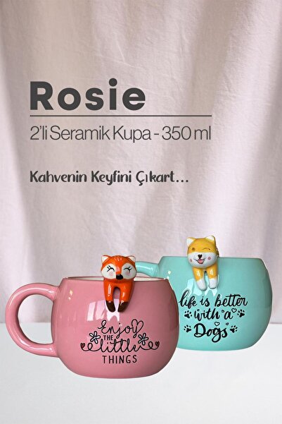 Rosie Tilki ve Köpek Figürlü Seramik Kupa 350 ml