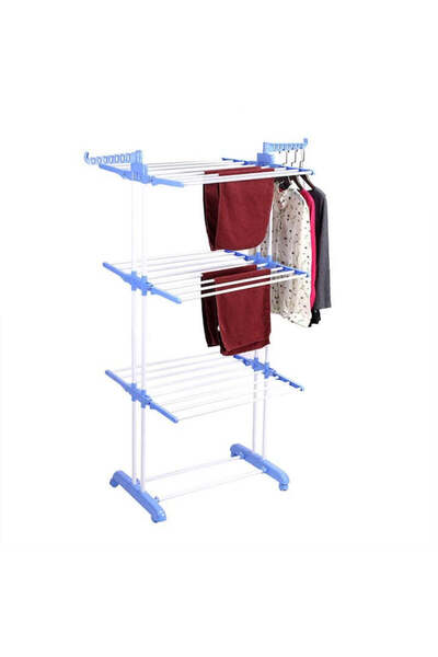 Tenzo 3-Tier Foldable Clothes Drying Rack with Wheels and Locks, 20 kg, Blue