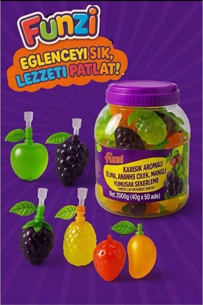 MyClean 50 Adet Funzi Karışık Meyve Aromalı Kaliteli Yenilebilir Jole Eğlence...