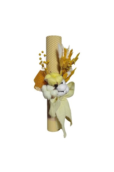 Colorart Atelier Lumânare de botez din ceară de albine, galbenă, 34 cm, Colorart