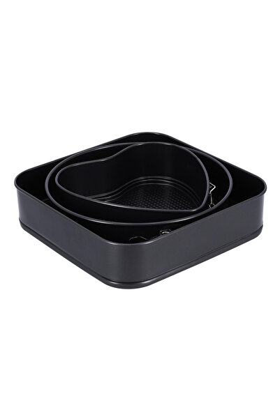 ROYALFORD 3-Piece Round, Heart And Square Springform Set Black