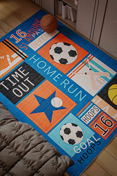 Oriente Home Spor Desenli Çocuk Halısı Yıkanabilir Kaymaz Taban Şönil Makine ...
