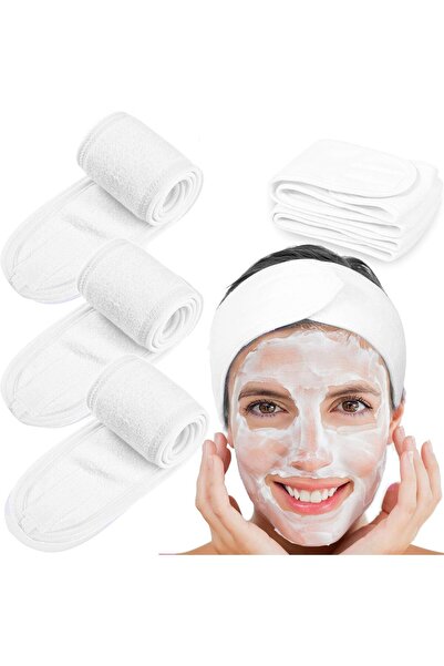 Whaline عصابة رأس للوجه من سبا، عصابة رأس من قماش تيري، 4 قطع (أبيض)