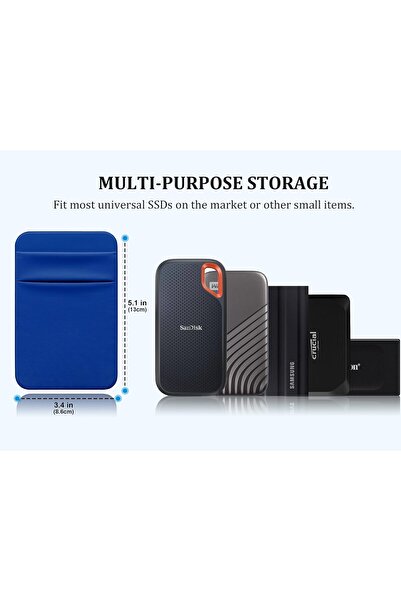 Lacdo Portable Hard Drive Sleeve - 2-Pocket Stick-On Pouch (Blue)