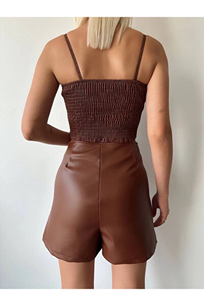 Wear Up Double zippered leather shorts coffee h24394