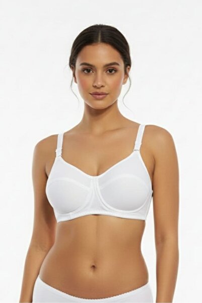 enmodaiçgiyim White Women's Cotton Wire-Free Non-Padded Bra - Soft Sponge Daily Comfortable