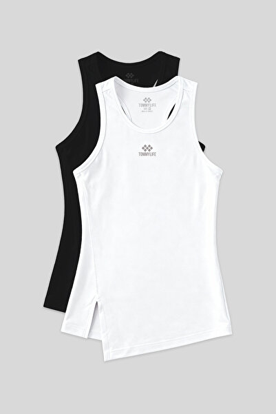 TOMMY LIFE Standard Fit O-Neck 2-Pack Black-White Women's Sports Tank Top - 97256