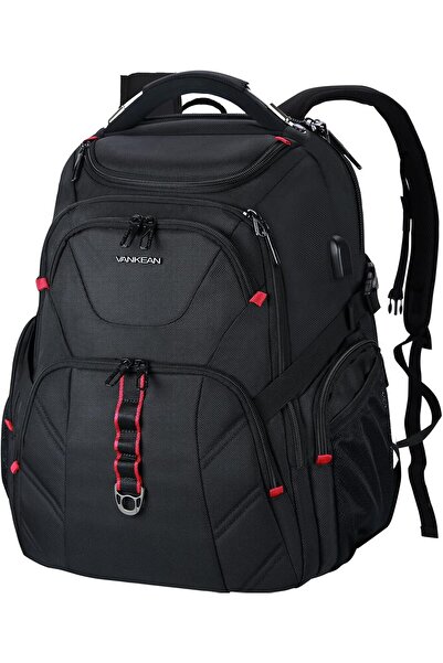 VANKEAN حقيبة ظهر للسفر للكمبيوتر المحمول مقاس 17.3 بوصة - متوافقة مع إدارة أمن النقل (TSA)، مقاومة للماء، مضادة للسرقة مع تقنية تحديد الهوية بموجات الراديو (RFID) ومنفذ USB