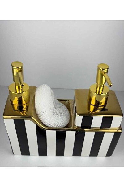 Home طقم مطبخ مكون من قطعتين، حامل صابون سائل من البورسلين مع حامل إسفنج، حام...