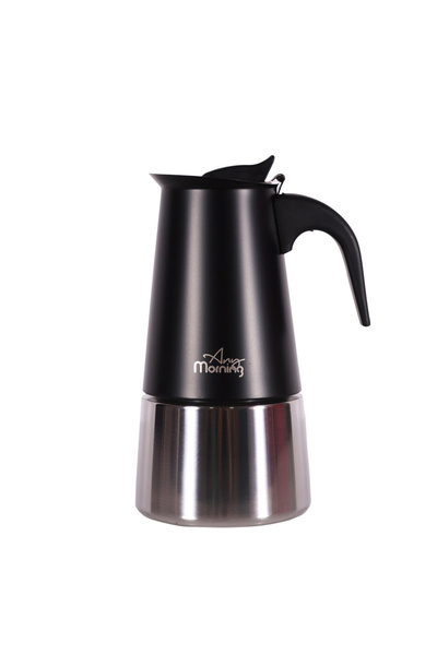 Any Morning ماكينة صنع قهوة الإسبريسو من الفولاذ المقاوم للصدأ على الموقد سعة 300 مل باللون الأسود