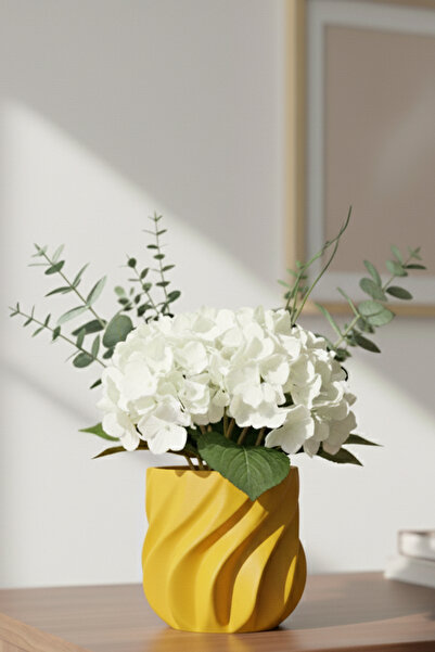 MEK Flexible Wave Design Decorative Plastic Vase Yellow (12X12.5Cm)