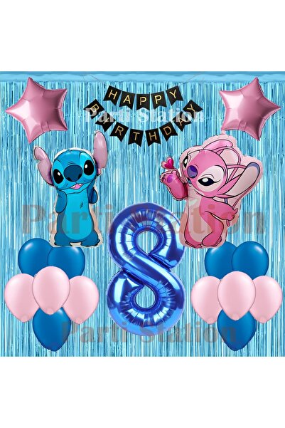Parti Station Lilo Stitch ve Angel 8 Yaş Doğum Günü Parti Seti Lacivert Rakam...