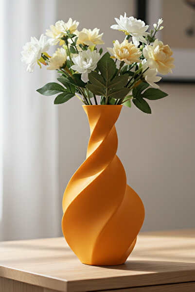 MEK مزهرية بلاستيكية مزخرفة أنيقة بنمط حلزوني برتقالي (21 × 11 سم)