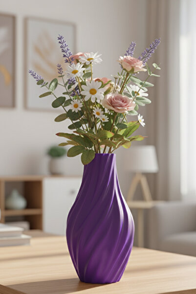 MEK Αισθητικό διακοσμητικό πλαστικό βάζο με σχέδιο κυμάτων μωβ (20x11cm)