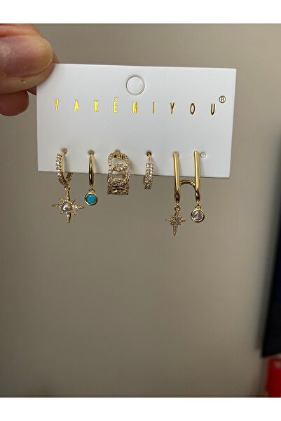Anetta Jewelry Kadın altın renk yakemiyou 5’li lüks altın kaplama ve çelik kü...