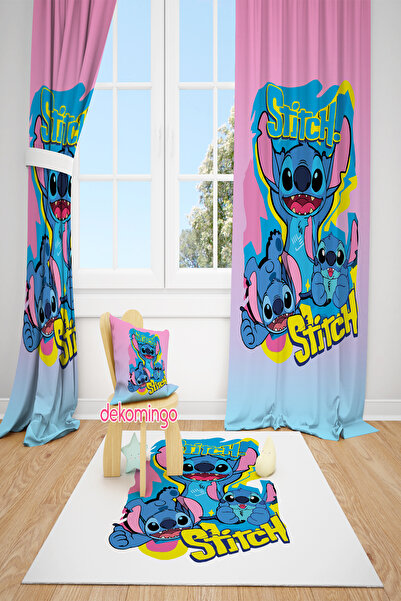 dekomingo Pink Blue Transitional Stitch Patterned 2-Wing Background Curtain