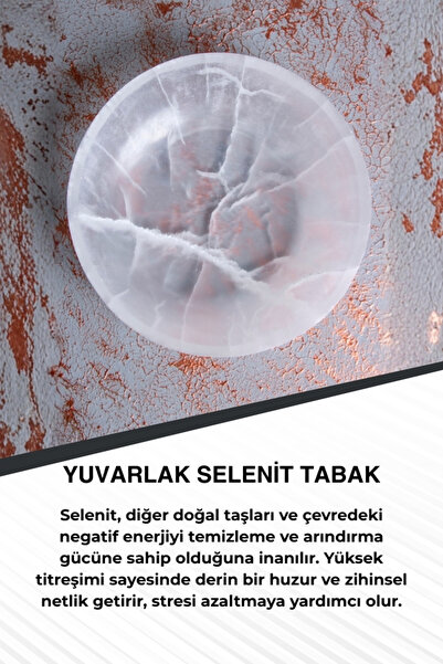 Saff Doğal Taş Yuvarlak Selenit Tabak no.6
