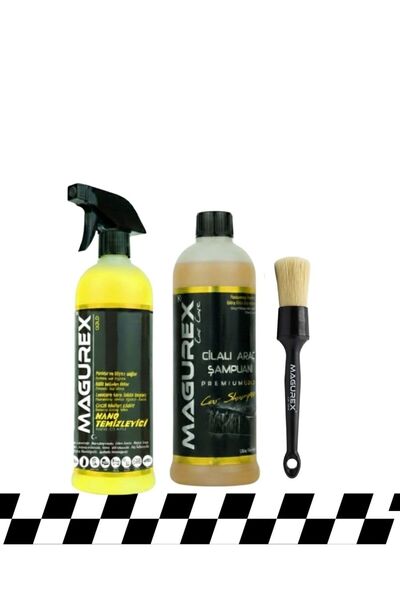MAGUREX Cilalı Oto Şampuanı 800ML + Nano Temizleyici 800ML + Detay Fırçası Set