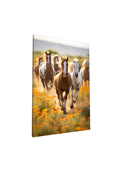 PozaTablou Pictură pe pânză: Cai galopând printre flori galbene 80x120 cm