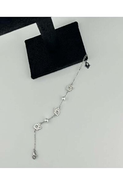 burjalmodah سوار فضي أنيق مزين بأحرف وزخارف لؤلؤية