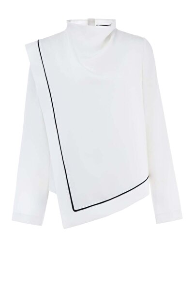 Zems Kontrast Biye Detaylı Beyaz Bluz