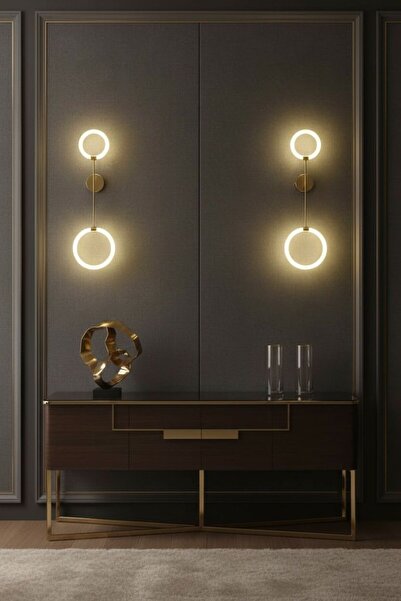 MİRAN HOME Modern Eskitme Çift Halkalı Tekli Ledli Aplik/Modern Duvar Lambası/ Halkalı Ledli Aplik