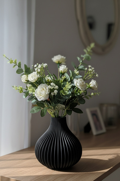 MEK Aesthetic Striped Decorative Vase Black (22X22Cm)