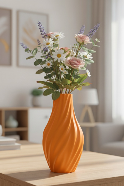 MEK مزهرية بلاستيكية مزخرفة بتصميم موجي باللون البرتقالي (20x11 سم)