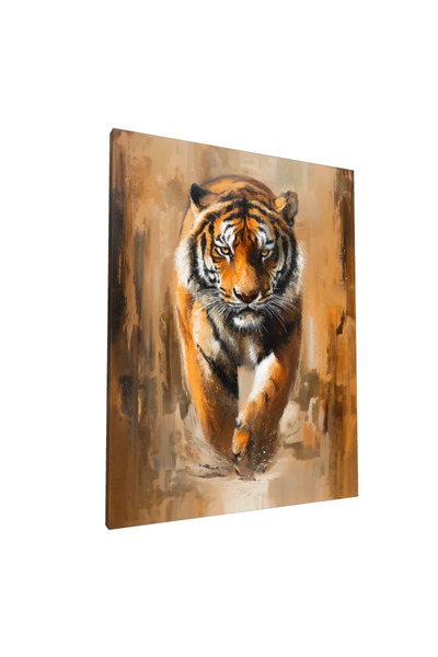 PozaTablou Pictură pe pânză: Tigru în mișcare pe fundal cald 70x90 cm