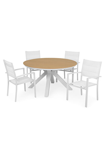 Maison Mex Set 4 scaune si masa rotunda grãdinã/terasã, BAHIA/DRESDEN, alb/natur