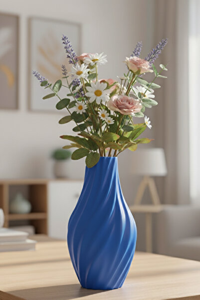 MEK Декоративна пластмасова ваза с вълнообразен дизайн, синя (20x11cm)