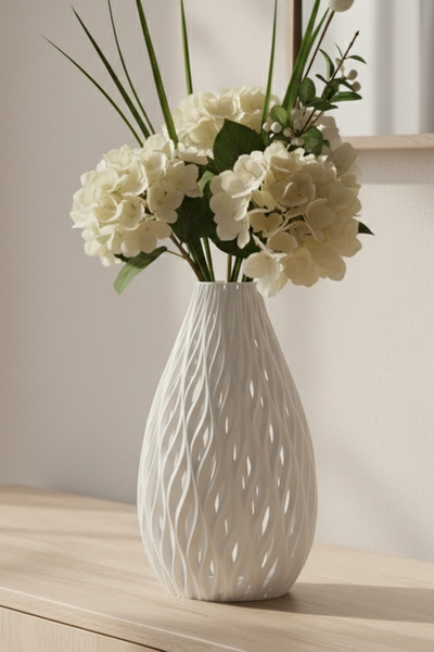 MEK مزهرية بلاستيكية مزخرفة بنمط محبوك باللون الأبيض (18x10.5 سم)