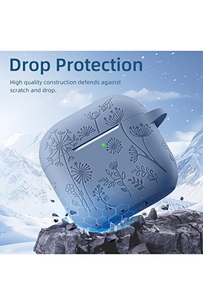 Upeak AirPods 4 Silicone Case with Cleaner Kit & Keychain - Blue Gray