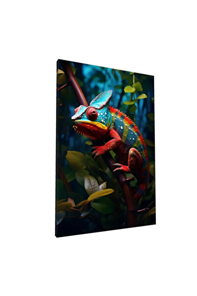 PozaTablou Pictură pe pânză: Cameleon colorat în junglă 70x100 cm