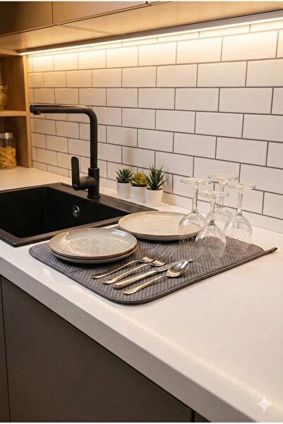 BEYZANA Gri Renk Mikrofiber Bulaşık Kurulama Matı Kurutma Örtüsü Tezgah Üstü ...