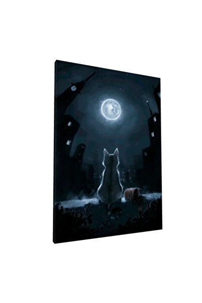 PozaTablou Pictură pe pânză: Pisică într-o noapte luminată de lună 70x100 cm