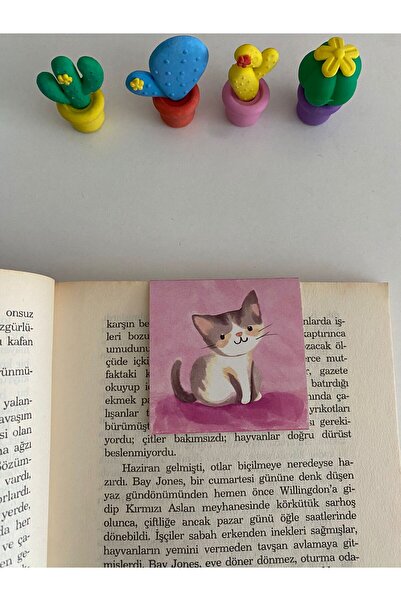 İnci Rüyası Hediyelik Cute Cat Magnetic Square Bookmark