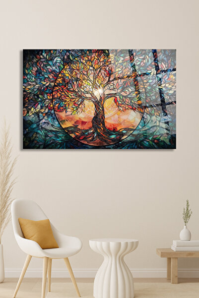 TAULART VİTRAY EFEKTLI SOYUT YAŞAM AĞACI TASARIMLI EV HEDİYESİ TABLO ULTRA CANLI RENKLER LÜKS CAM TABLO