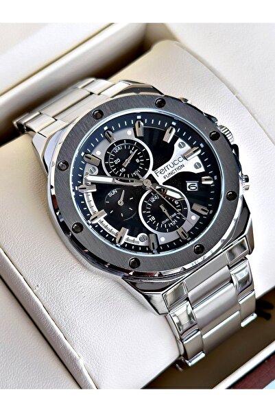 Ferrucci Functional Silver-Black Color Steel Cord Men's Wristwatch