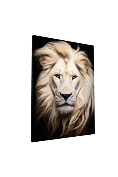PozaTablou Pictură pe pânză: Portret de leu alb pe fundal negru 70x100 cm