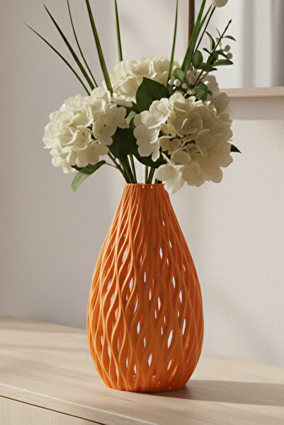 MEK مزهرية بلاستيكية مزخرفة بنمط محبوك برتقالي (18x10.5 سم)