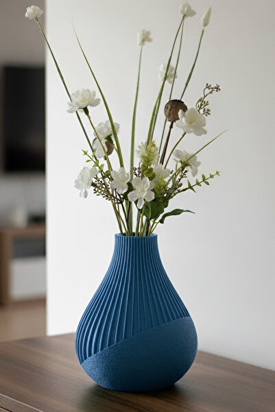MEK Texture & Line Combination Decor Vase Blue (20X17Cm)