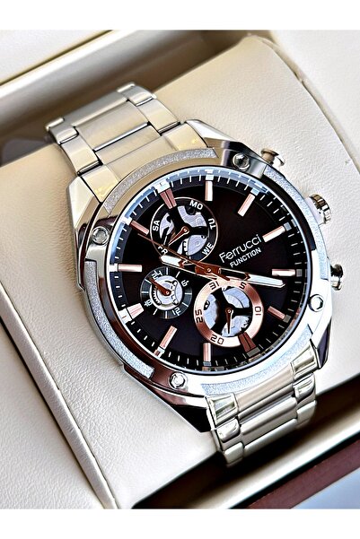 Ferrucci Functional Silver-Black Color Steel Cord Men's Wristwatch