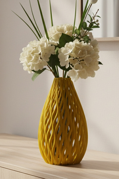 MEK Decorative Plastic Vase with Knitted Pattern Yellow (18X10.5Cm)